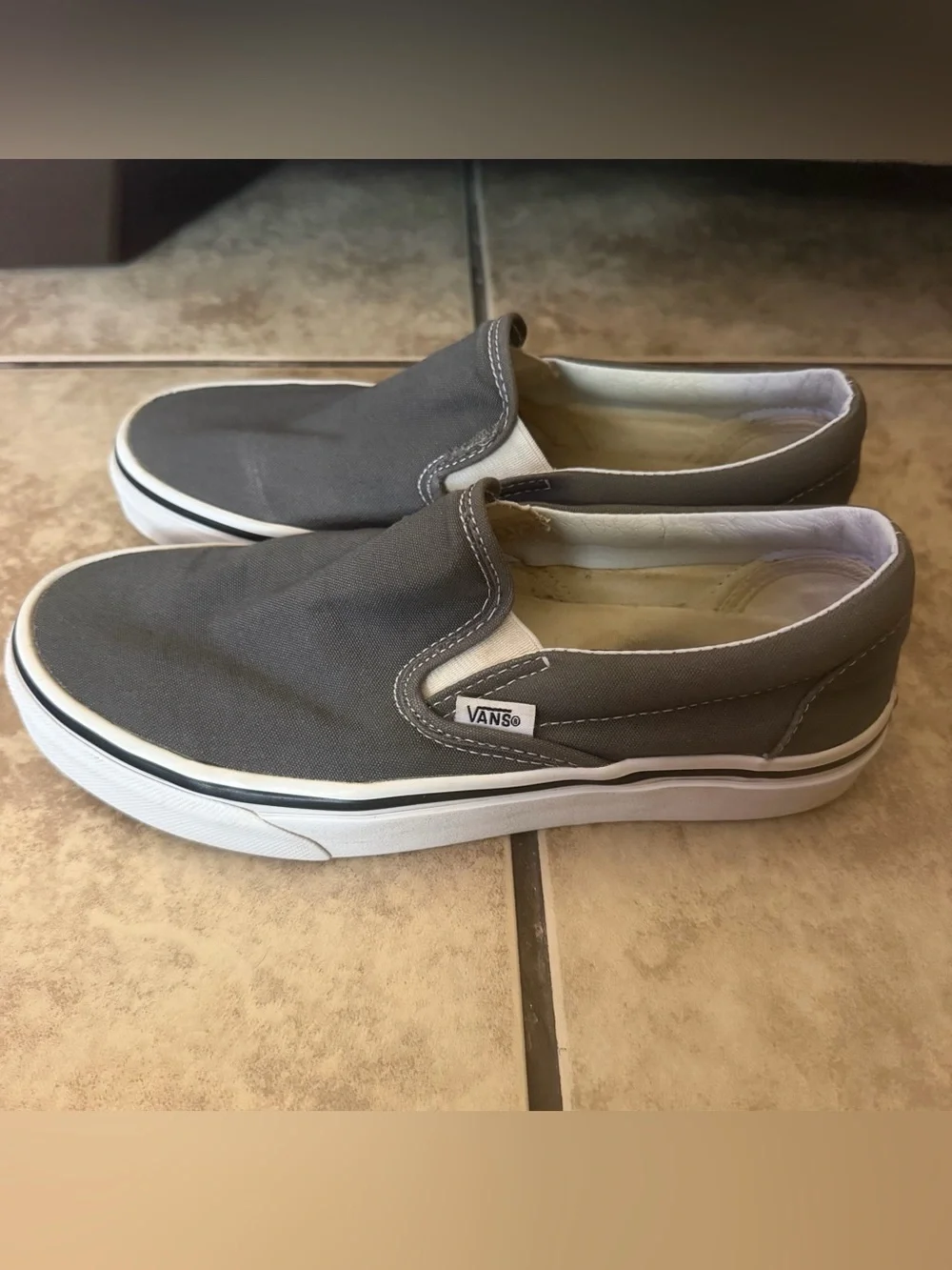 Gray Vans Slip Ons